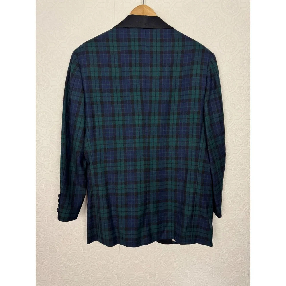 Custom Black Watch Tartan Collar Tuxedo Jacket Green Plaid Formal Suit 42 Short